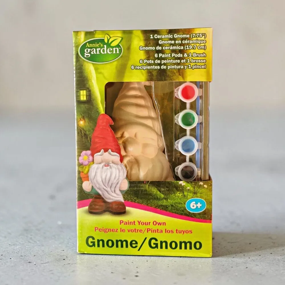 Annie's Garden DIY Paint Ceramic Gnome Kit with 6 Paints Brush NEW